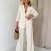 Ensemble Chemise Et Pantalon En Nid D'abeille Jacquard - Beige