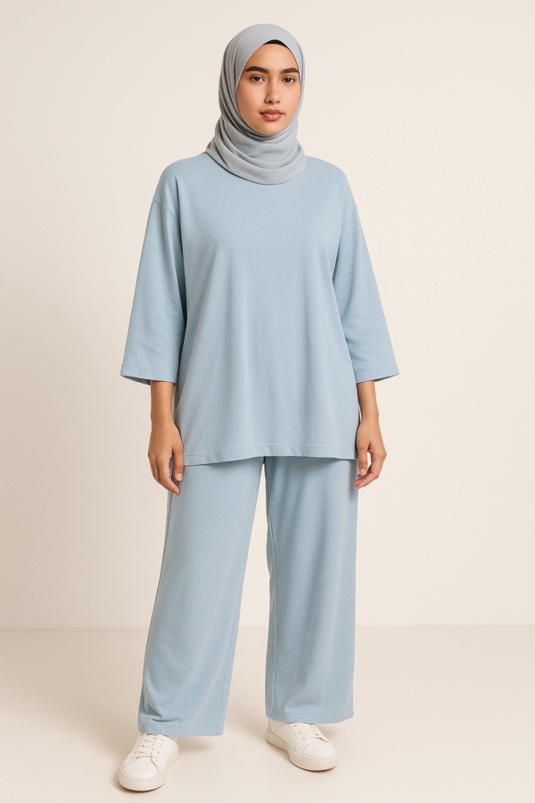 Abaya ensemble Bleu ciel/Noir