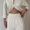 Ensemble Chemise Et Pantalon En Nid D'abeille Jacquard - Beige