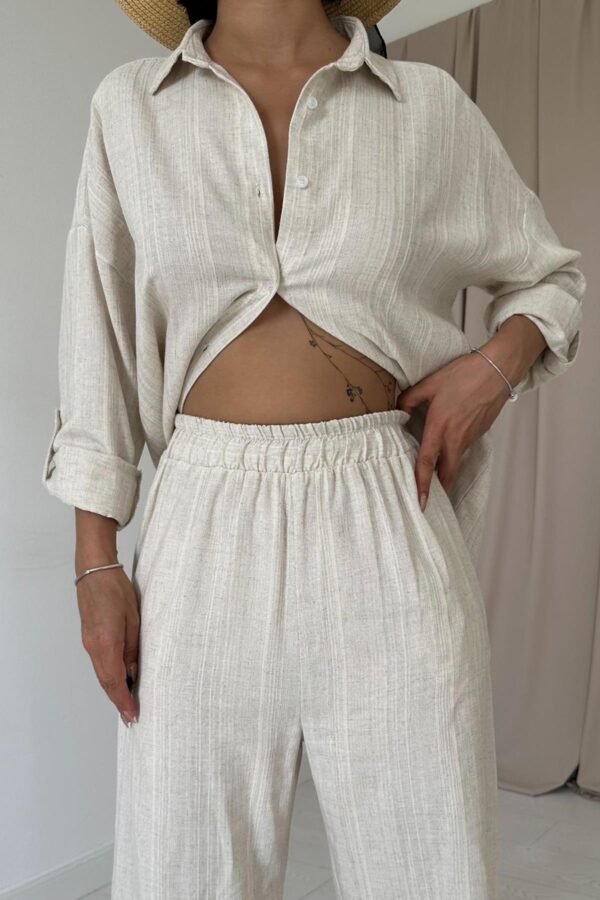 Ensemble Chemise Et Pantalon En Nid D'abeille Jacquard - Beige