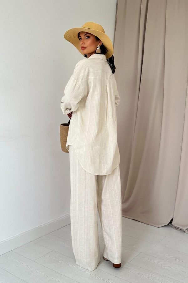 Ensemble Chemise Et Pantalon En Nid D'abeille Jacquard - Beige