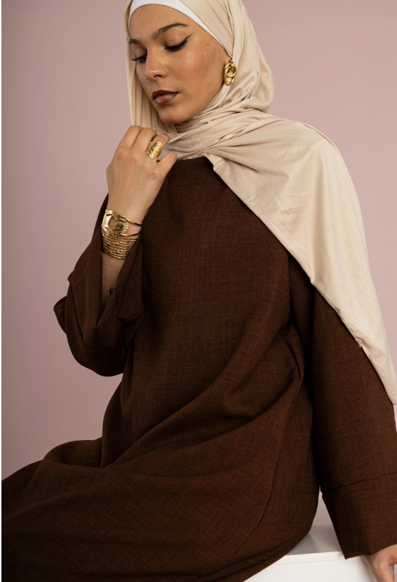 Abaya en Lin Taupe/Marron