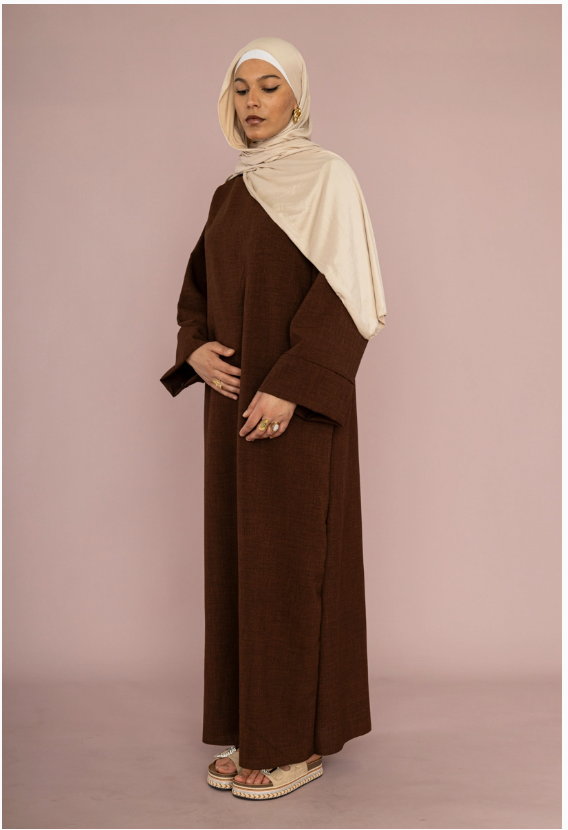Abaya en Lin Taupe/Marron